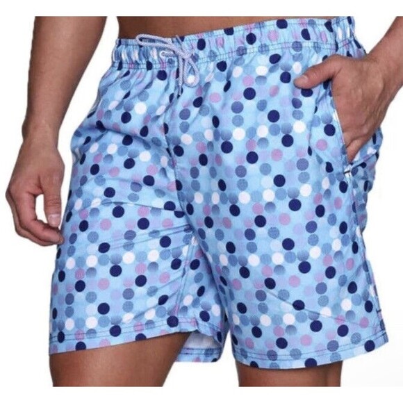 Tailorbyrd Blue Multidots Swim Trunks Bathing Suit Shorts Size S Summer Pool - Picture 1 of 9